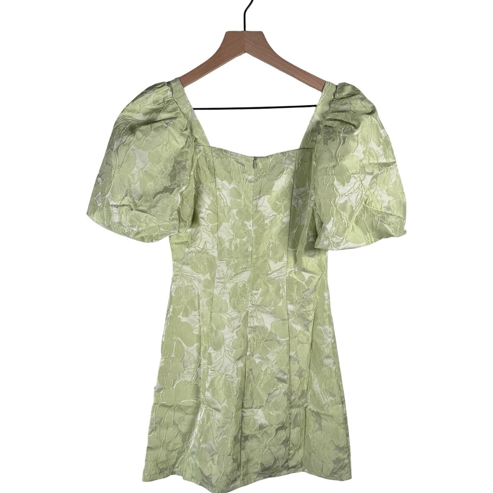 Lulus Lustrous Love Light Green Floral Jacquard Puff Sleeve Mini Dress XS NEW - Picture 7 of 11